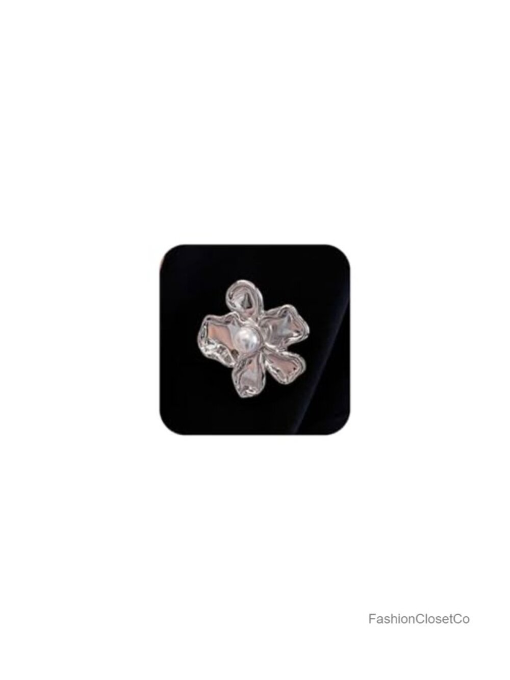 Chunky Hammered Gold Tone Flower Pearl Brooch Pin Women Formal Party